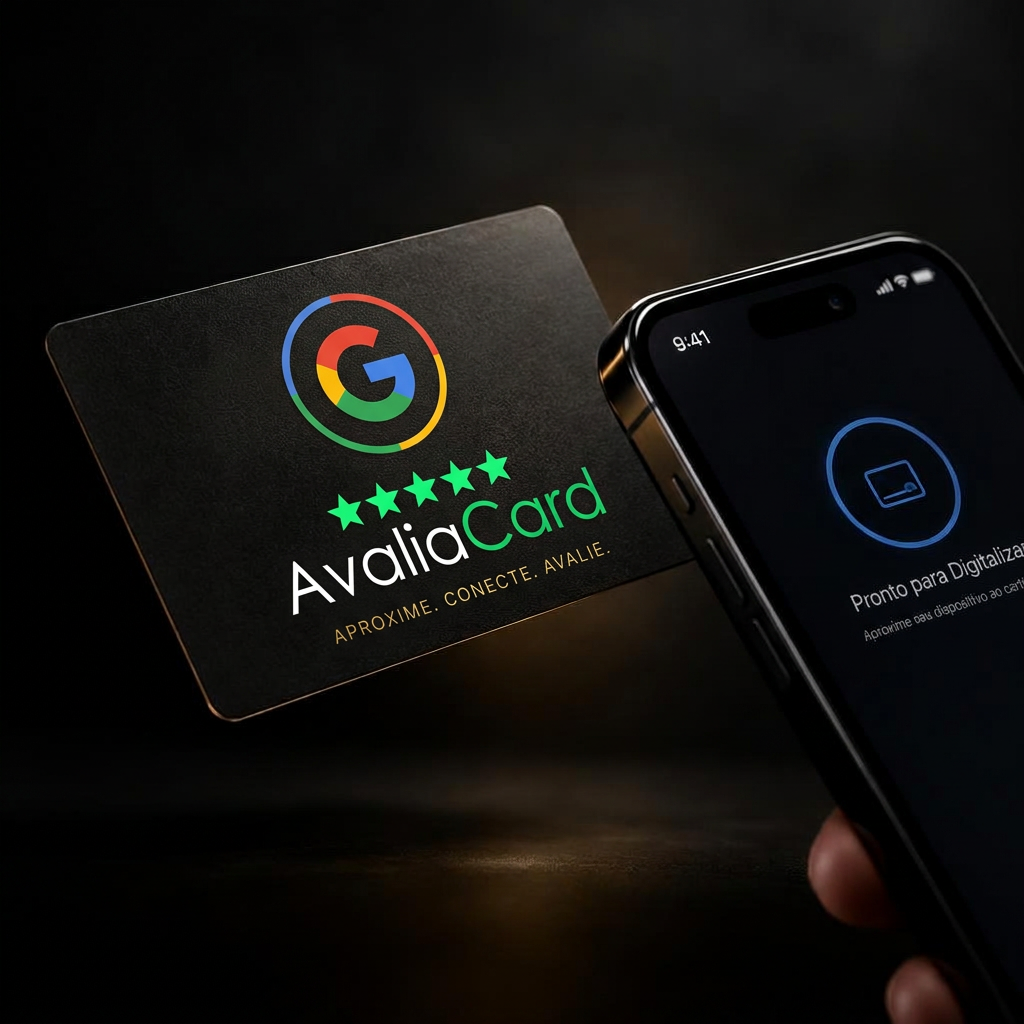 Cartão AvaliaCard sendo aproximado de um celular